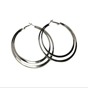 large silver double hoops